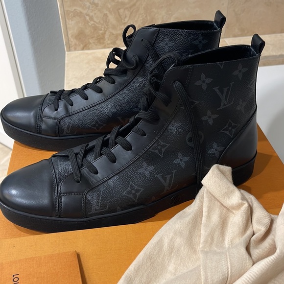 Louis Vuitton Black Leather Monogram Eclipse Sneakers - Picture 2 of 7